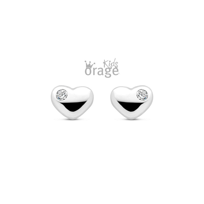 Zilveren kinderoorbellen hartje met steentje Orage kids - Staartjes en Strikjes