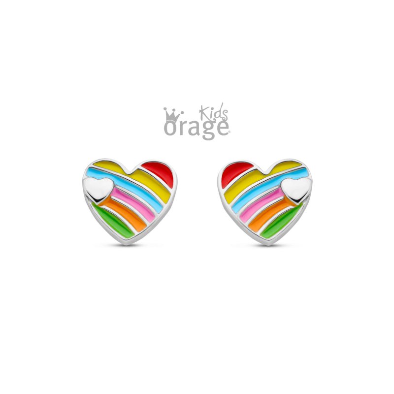Zilveren kinderoorbellen hartjes gekleurd/gestreept Orage Kids - Staartjes en Strikjes