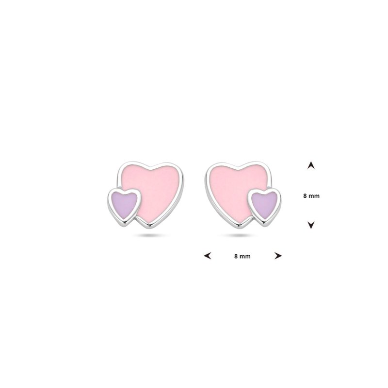 Zilveren kinderoorbellen hartjes paars/roze - Staartjes en Strikjes