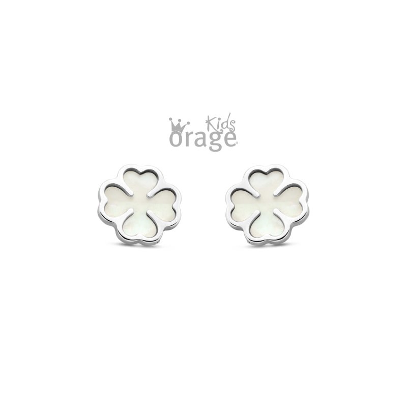 Zilveren kinderoorbellen klavertje parelmoer Orage kids - Staartjes en Strikjes
