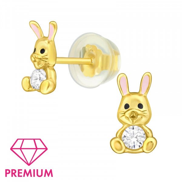 Zilveren kinderoorbellen konijntjes goldplated - Staartjes en Strikjes