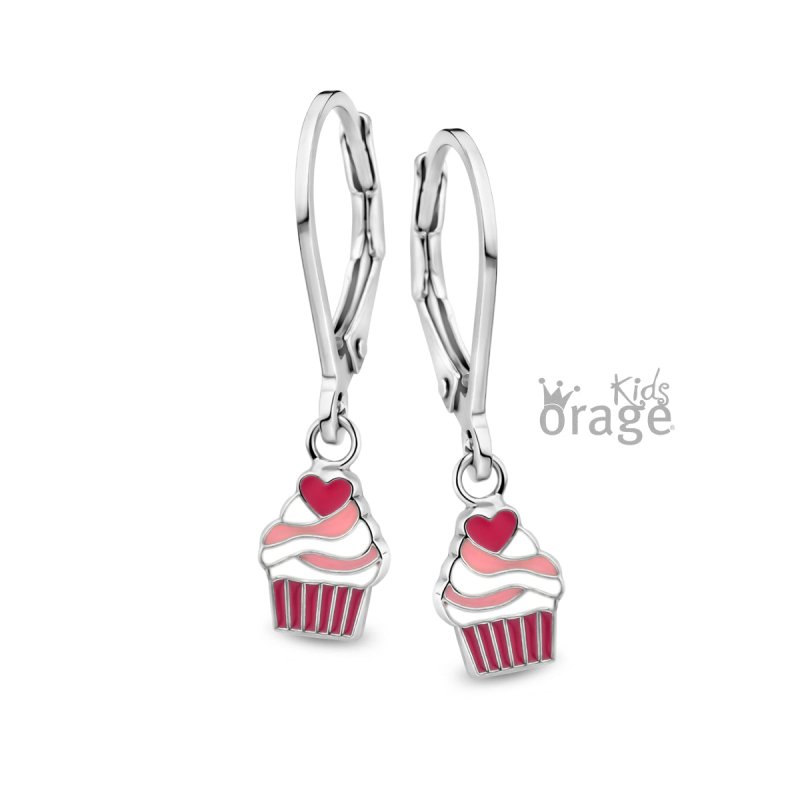 Zilveren kinderoorbellen met hangertjes cupcakes Orage Kids - Staartjes en Strikjes