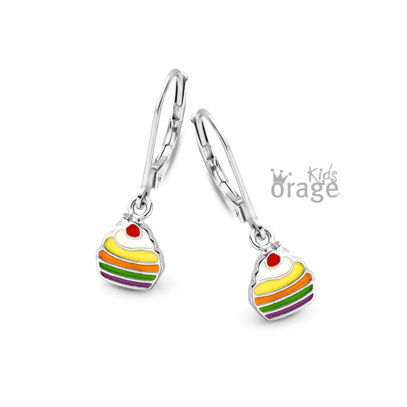Zilveren kinderoorbellen met hangertjes cupcakes Orage Kids - Staartjes en Strikjes