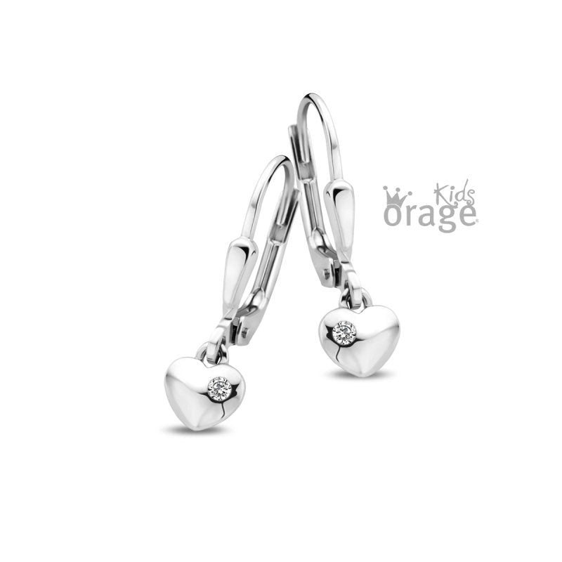 Zilveren kinderoorbellen met hangertjes hartje met steentje Orage Kids - Staartjes en Strikjes