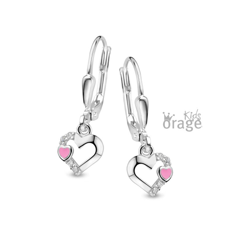 Zilveren kinderoorbellen met hangertjes hartjes Orage Kids - Staartjes en Strikjes