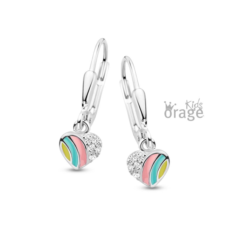 Zilveren kinderoorbellen met hangertjes hartjes pastel Orage Kids - Staartjes en Strikjes