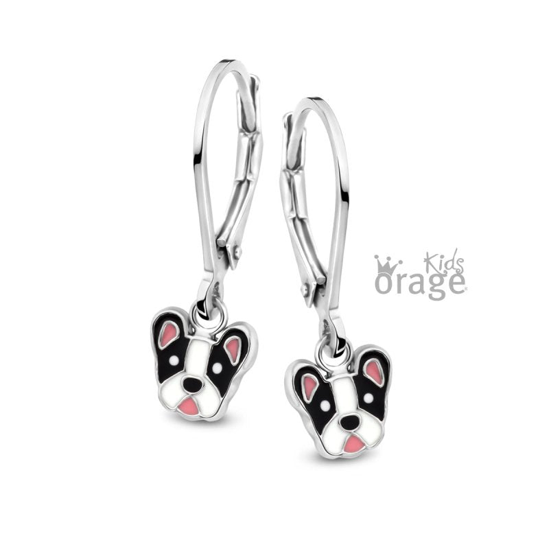 Zilveren kinderoorbellen met hangertjes hondjes Orage Kids - Staartjes en Strikjes