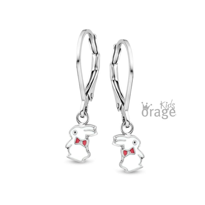 Zilveren kinderoorbellen met hangertjes konijntjes Orage Kids - Staartjes en Strikjes