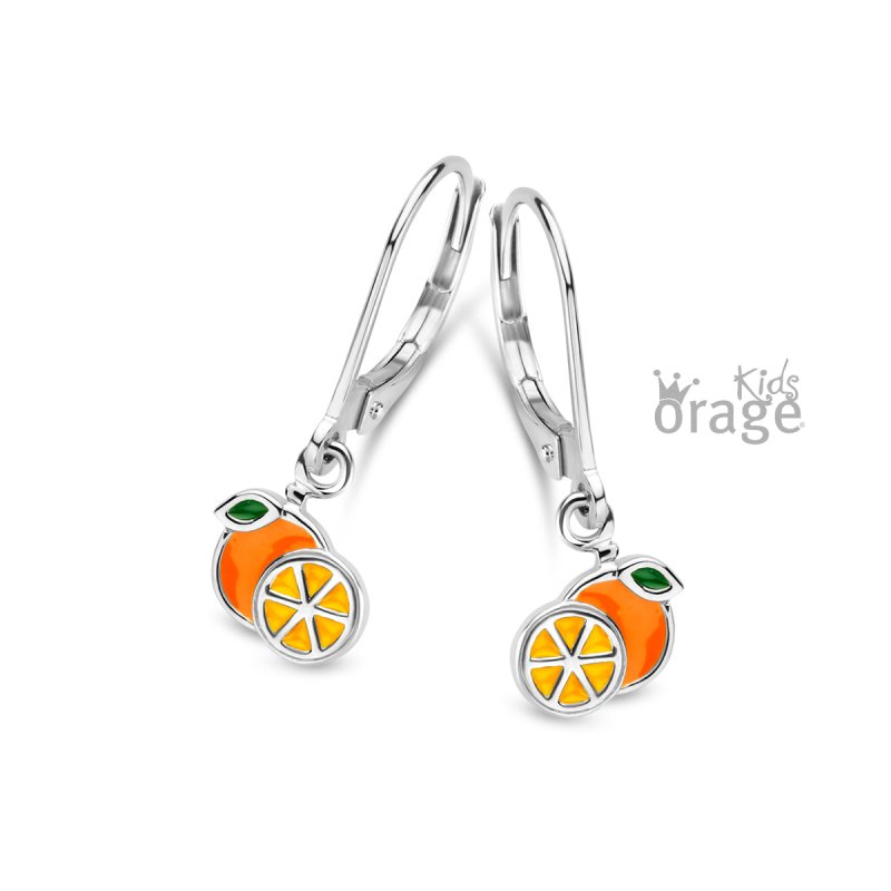 Zilveren kinderoorbellen met hangertjes sinaasappel Orage kids - Staartjes en Strikjes