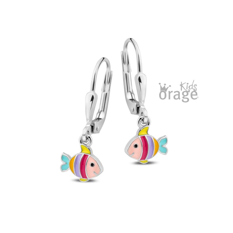 Zilveren kinderoorbellen met hangertjes visjes Orage Kids - Staartjes en Strikjes