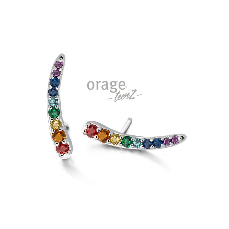 Zilveren kinderoorbellen multicolor zirconia Orage Teenz - Staartjes en Strikjes