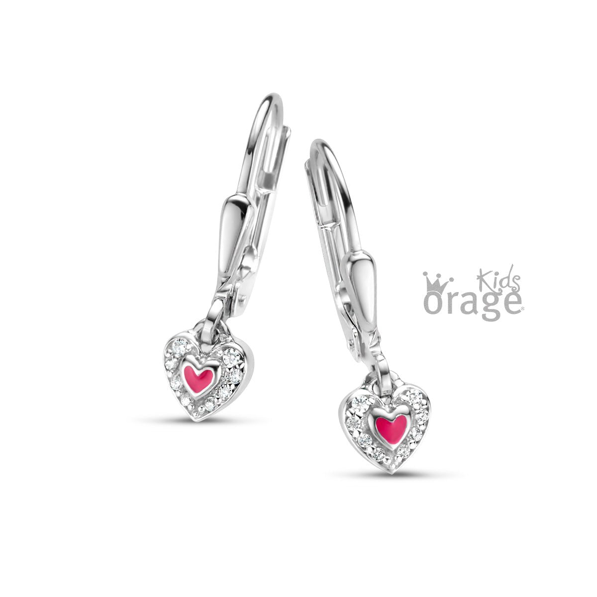 Zilveren kinderoorbellen oorhangers hartjes Orage Kids - Staartjes en Strikjes