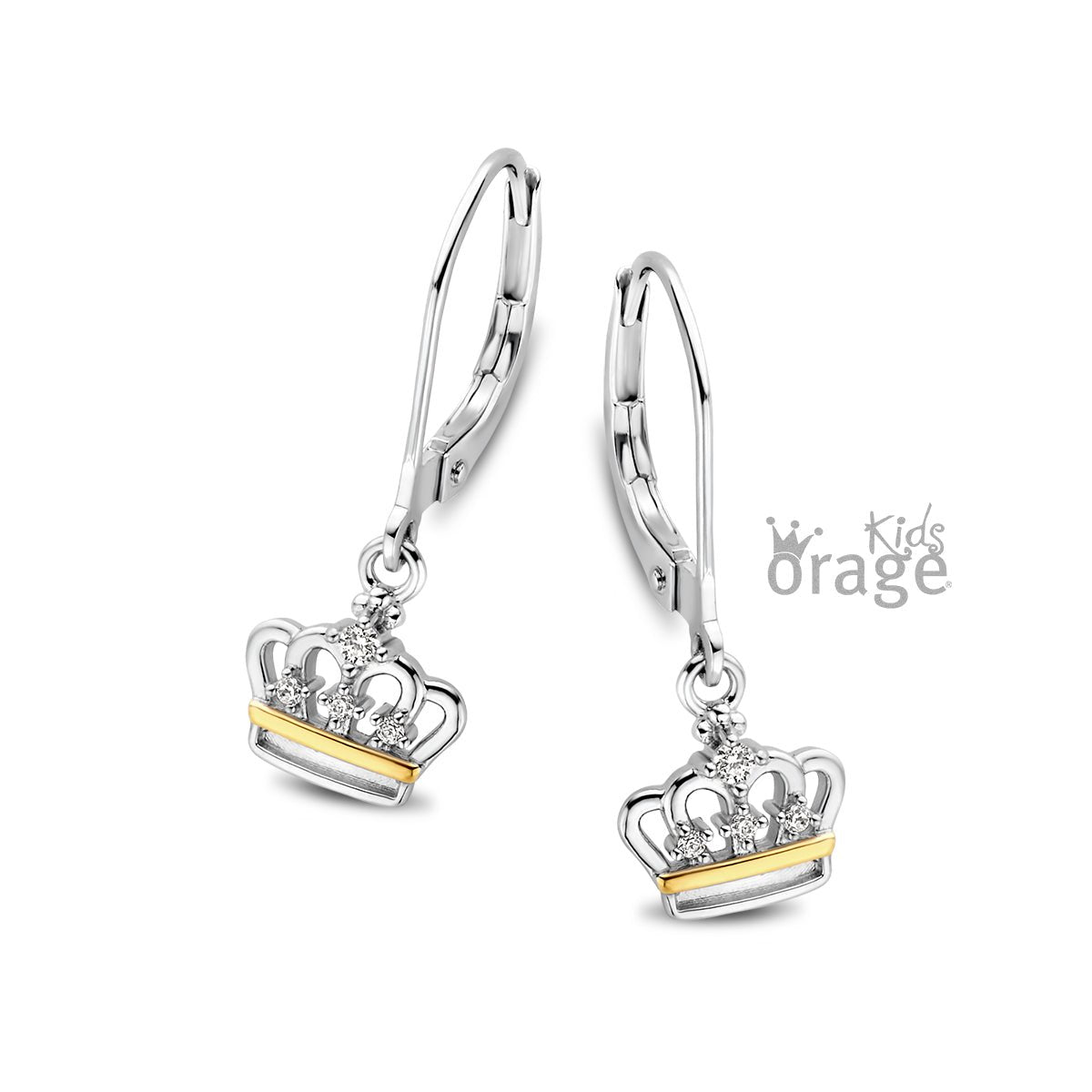 Zilveren kinderoorbellen oorhangers kroontjes Orage Kids - Staartjes en Strikjes