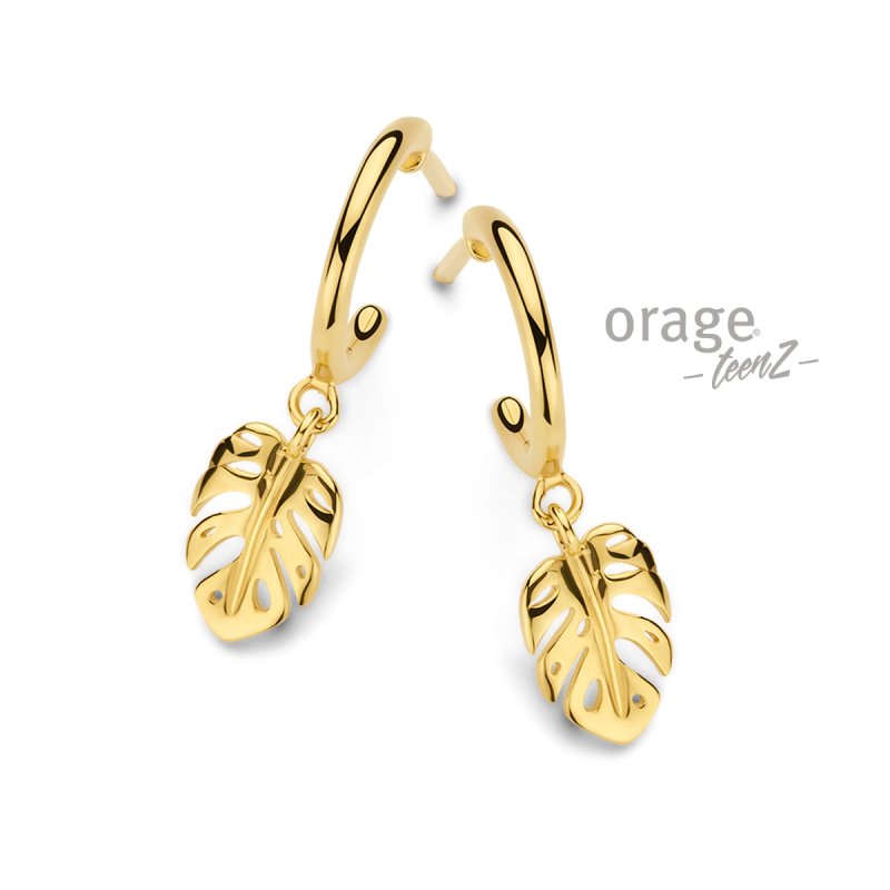 Zilveren kinderoorbellen oorringen met blaadje goldplated Orage Teenz - Staartjes en Strikjes