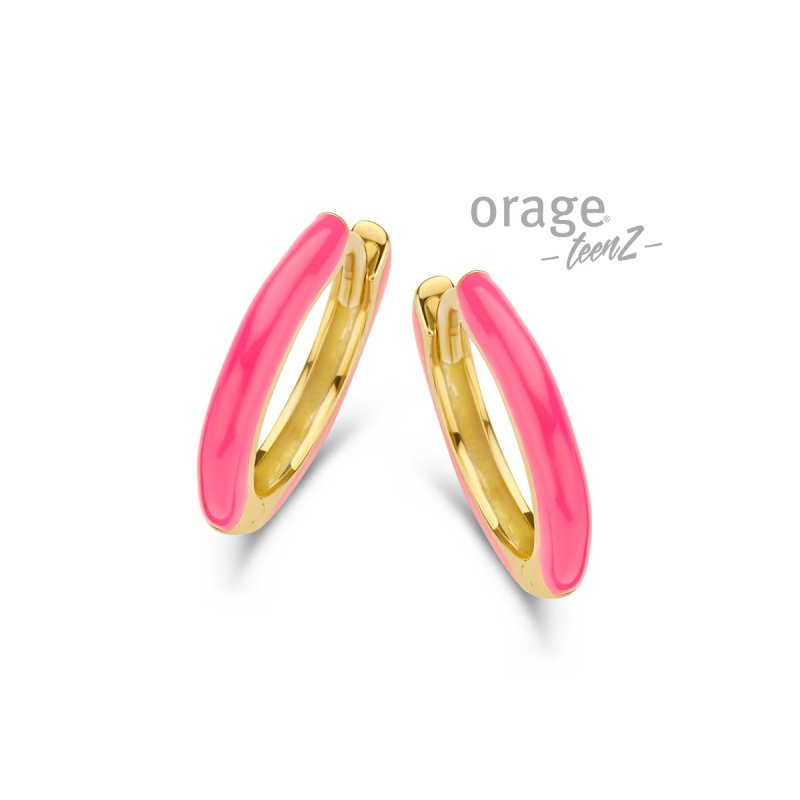 Zilveren kinderoorbellen oorringen/creolen roze gold plated Orage Teenz - Staartjes en Strikjes