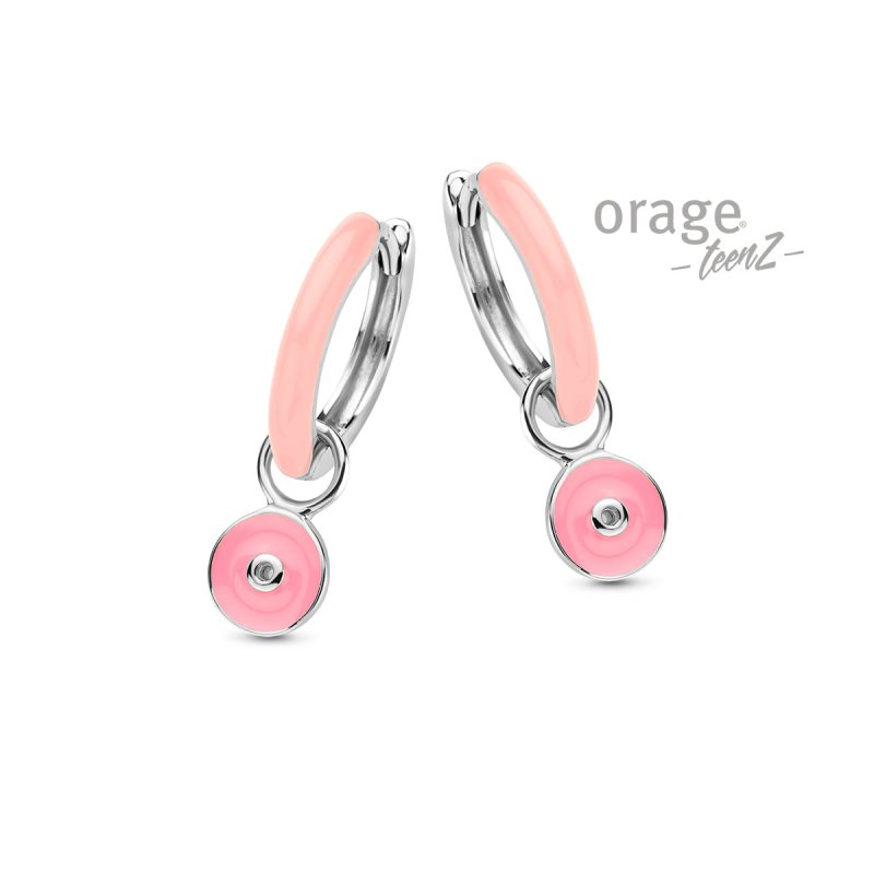 Zilveren kinderoorbellen oorringen/creolen roze met hangertje Orage Teenz - Staartjes en Strikjes
