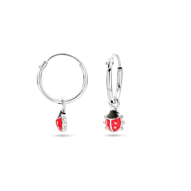 Zilveren kinderoorbellen oorringetjes lieveheersbeestjes - Staartjes en Strikjes