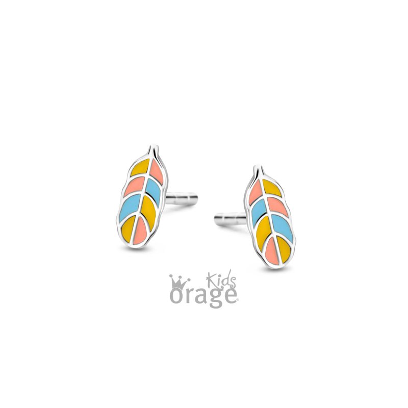 Zilveren kinderoorbellen veer multicolor Orage kids - Staartjes en Strikjes