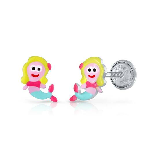 Zilveren kinderoorbellen zeemeermin blond |schroefsluiting Lapetra - Staartjes en Strikjes