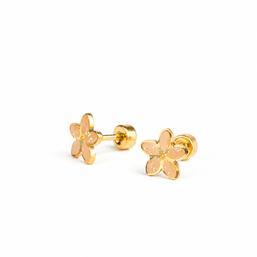 Hypoallergene kinderoorbellen goldplated Golden Flora | schroefsluiting