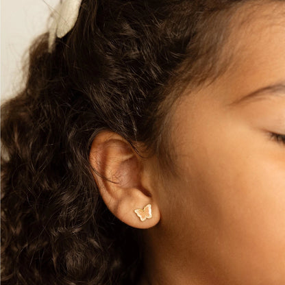 Hypoallergene kinderoorbellen goldplated Glitter Butterfly | schroefsluiting
