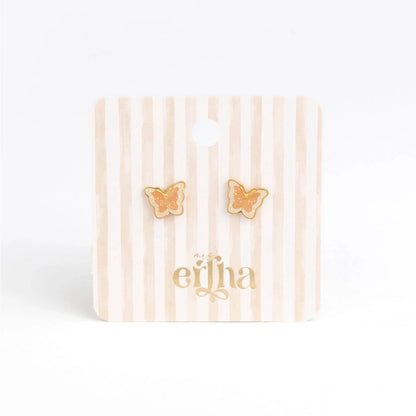 Hypoallergene kinderoorbellen goldplated Glitter Butterfly | schroefsluiting
