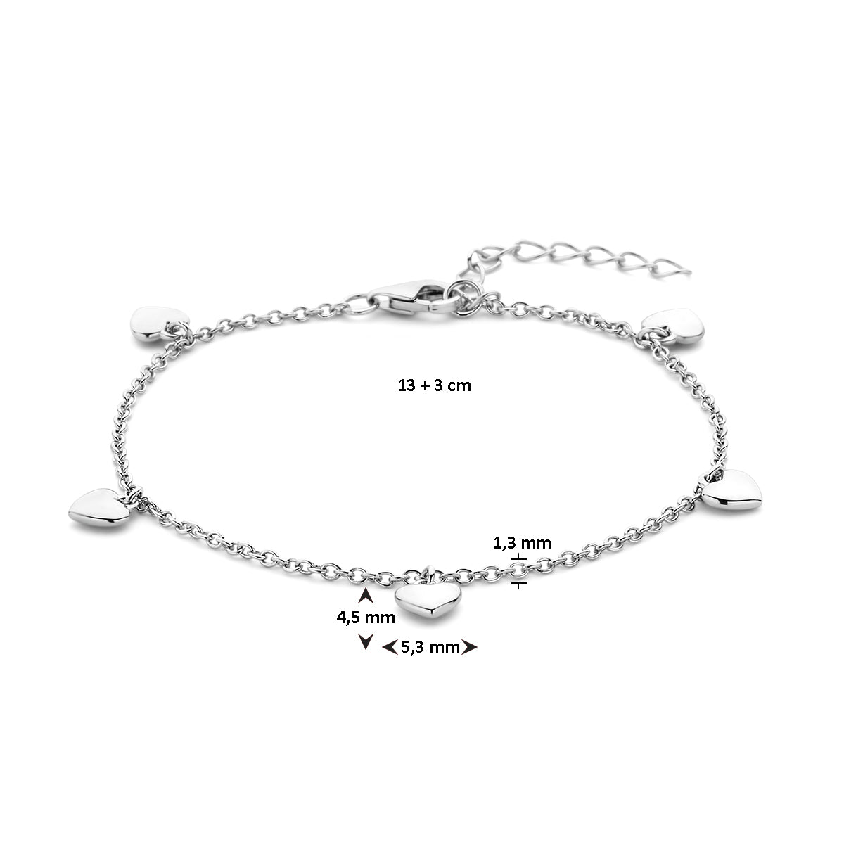 Zilveren bedel armbandje hartjes