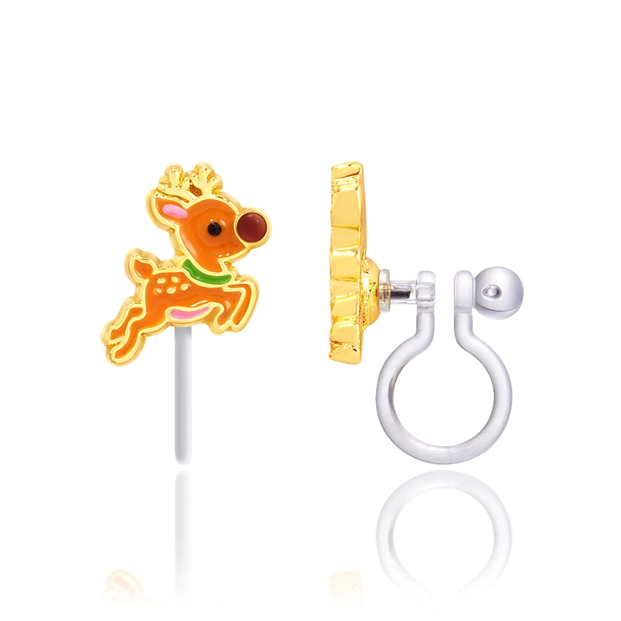 Hypoallergene kinder clip oorbellen Dashing Reindeer