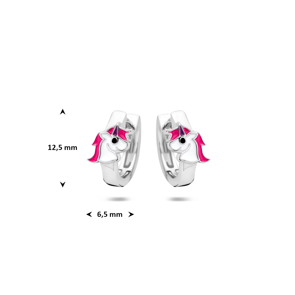 Silberne Kinderohrringe Creolen/Ohrhänger | Einhorn weiß/rosa