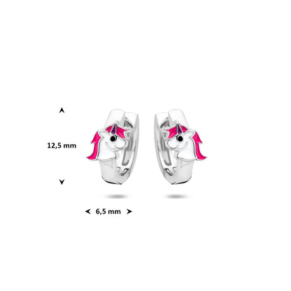 Silberne Kinderohrringe Creolen/Ohrhänger | Einhorn weiß/rosa