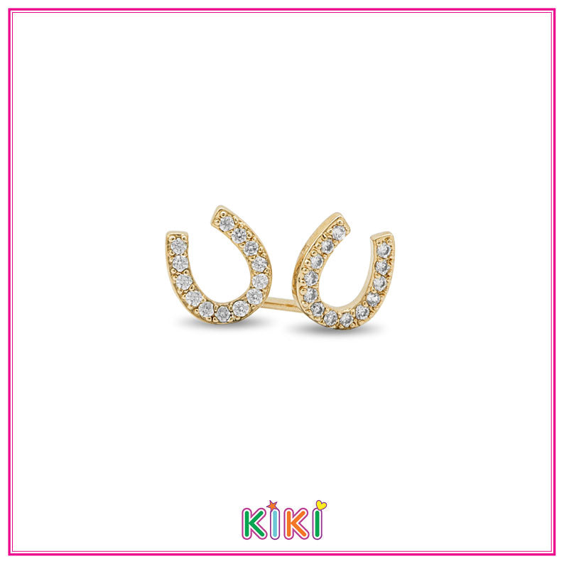 Zilveren kinderoorbellen hoefijzer goldplated zirconia - Kiki