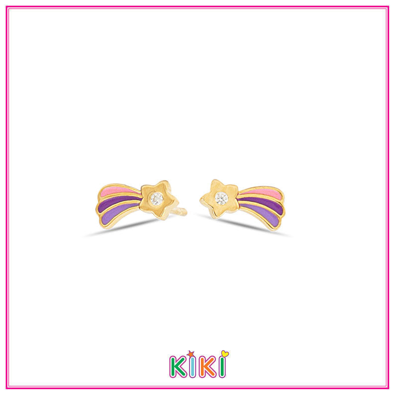 Zilveren kinderoorbellen vallend sterretje paars/roze - Kiki