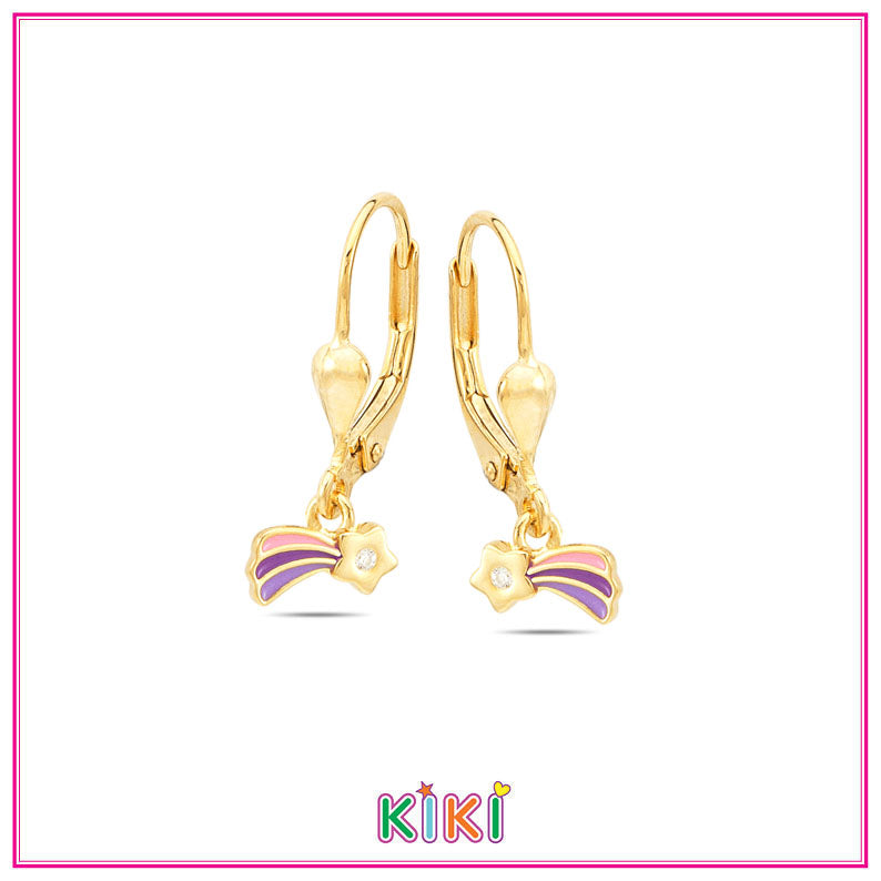 Zilveren kinderoorbellen met hangertjes sterretje paars/roze - Kiki