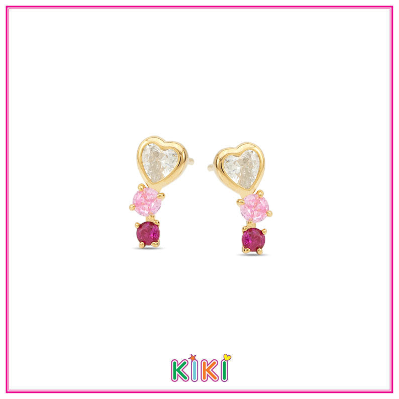 Zilveren kinderoorbellen hartje met roze zirconia goldplated - Kiki