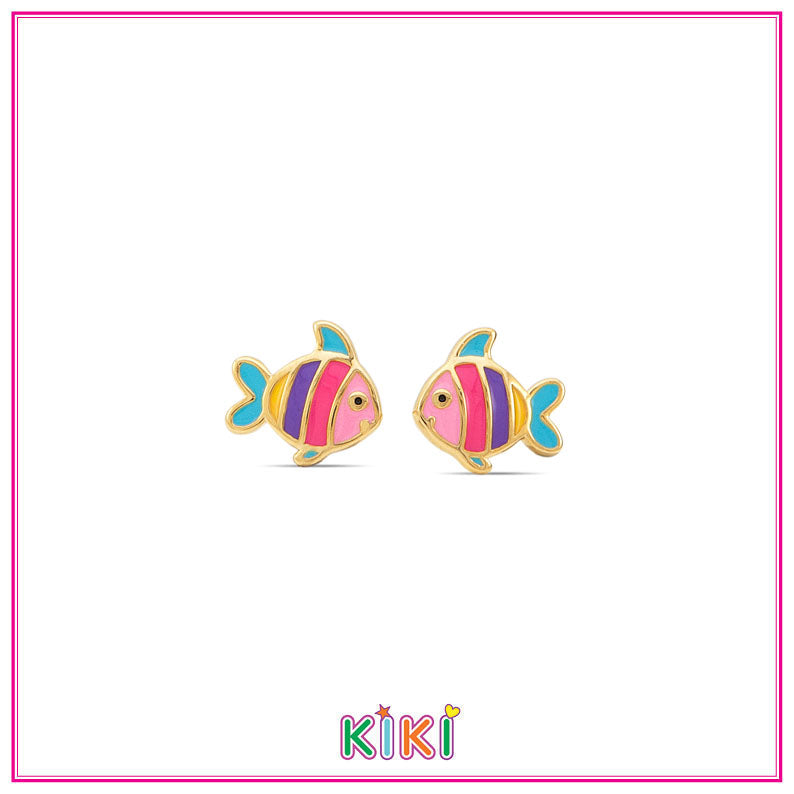 Zilveren kinderoorbellen visje goldplated - Kiki