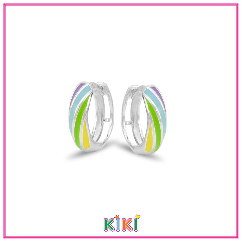 Zilveren kinderoorbellen creolen/oorringen geel/blauw/paars/groen | Kiki