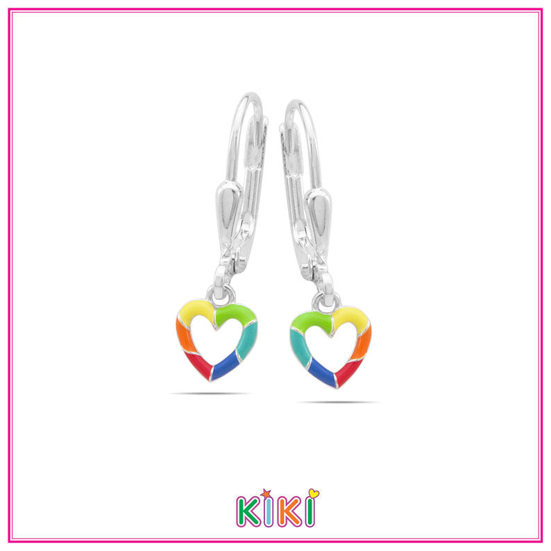 Zilveren kinderoorbellen hangertje gekleurde open hartjes - Kiki