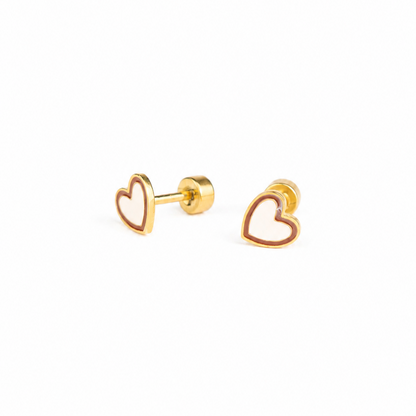 Hypoallergene kinderoorbellen goldplated Duo Heart | schroefsluiting