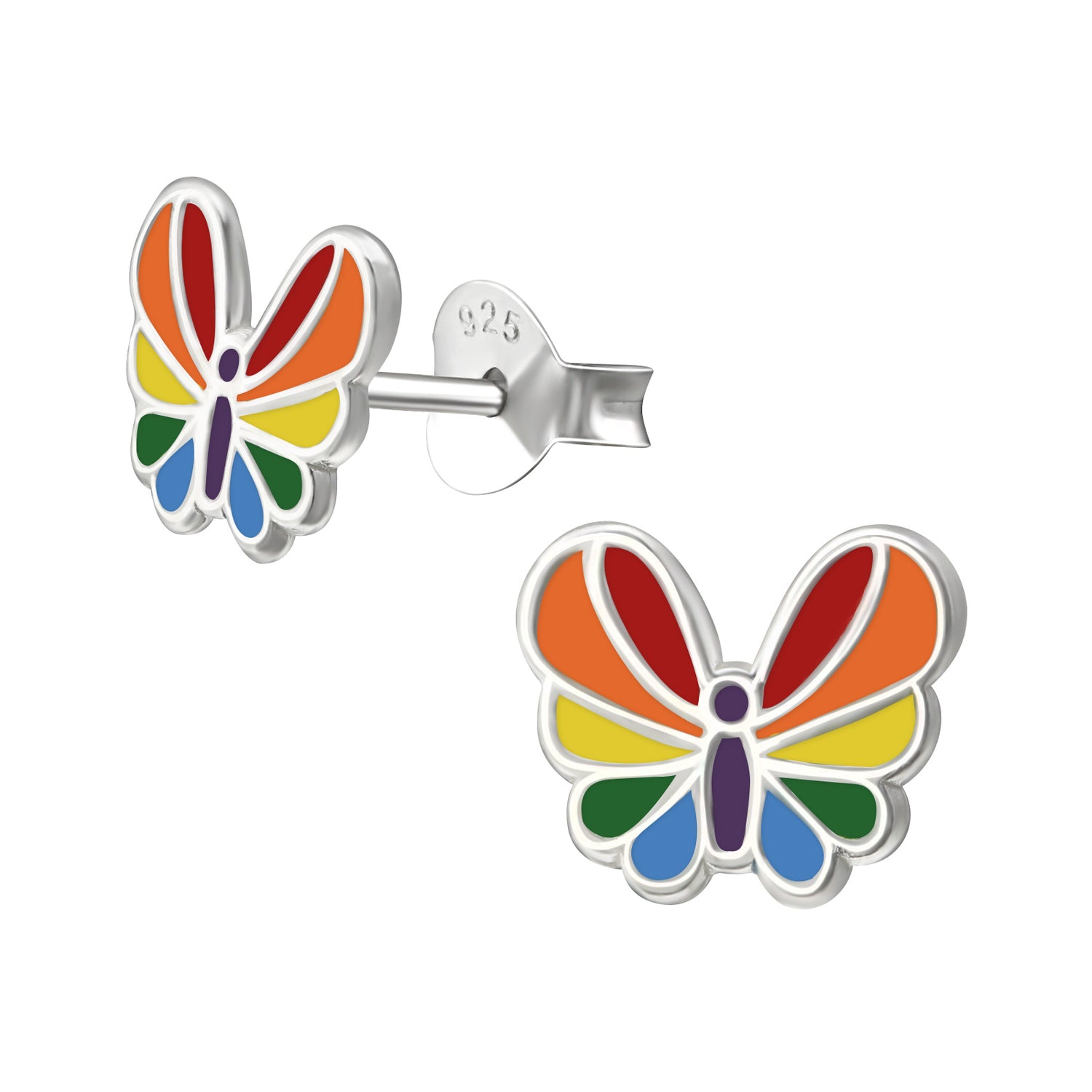 Silberne Kinderohrringe Multicolor Schmetterling