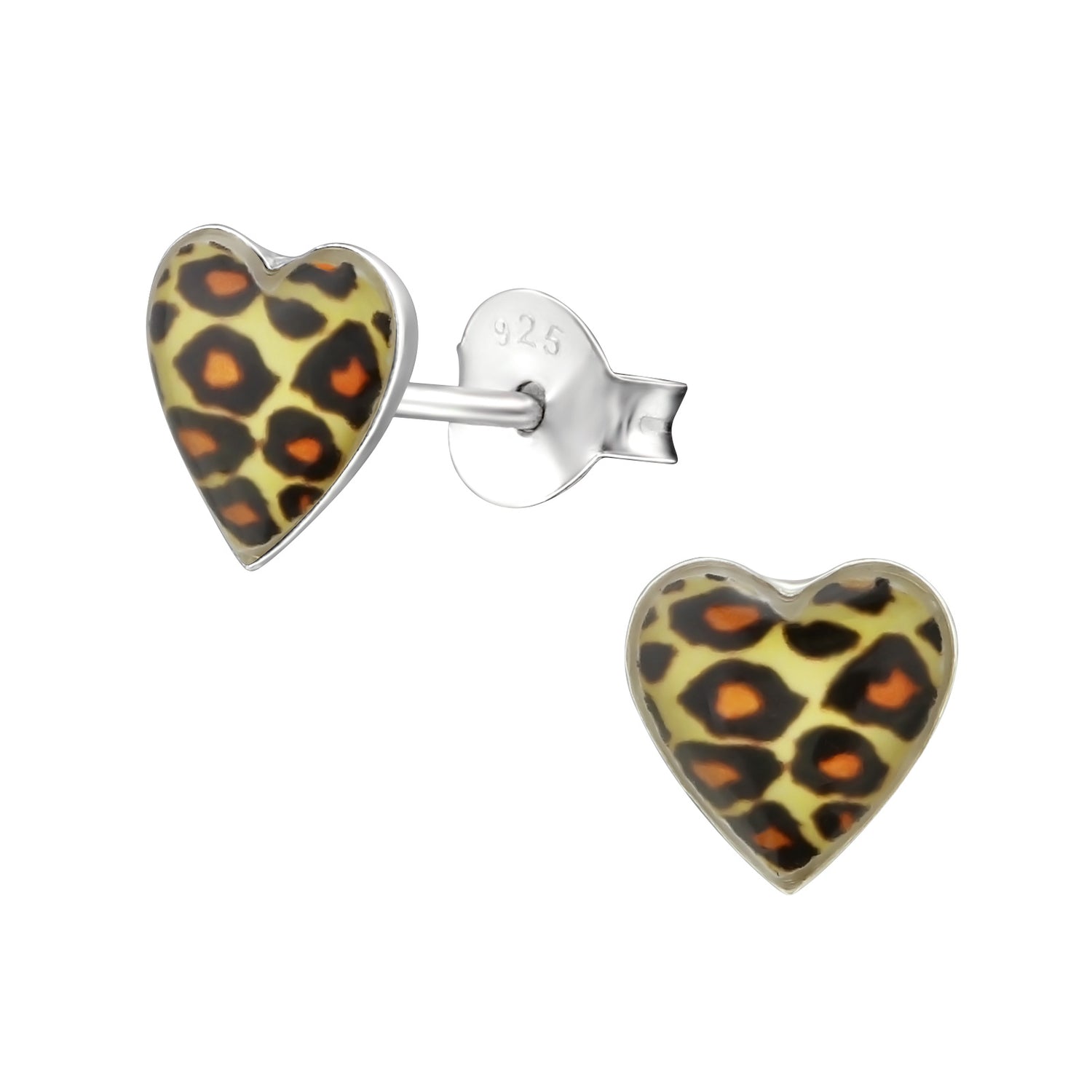 Silberne Kinderohrringe Herzchen mit Pantherprint