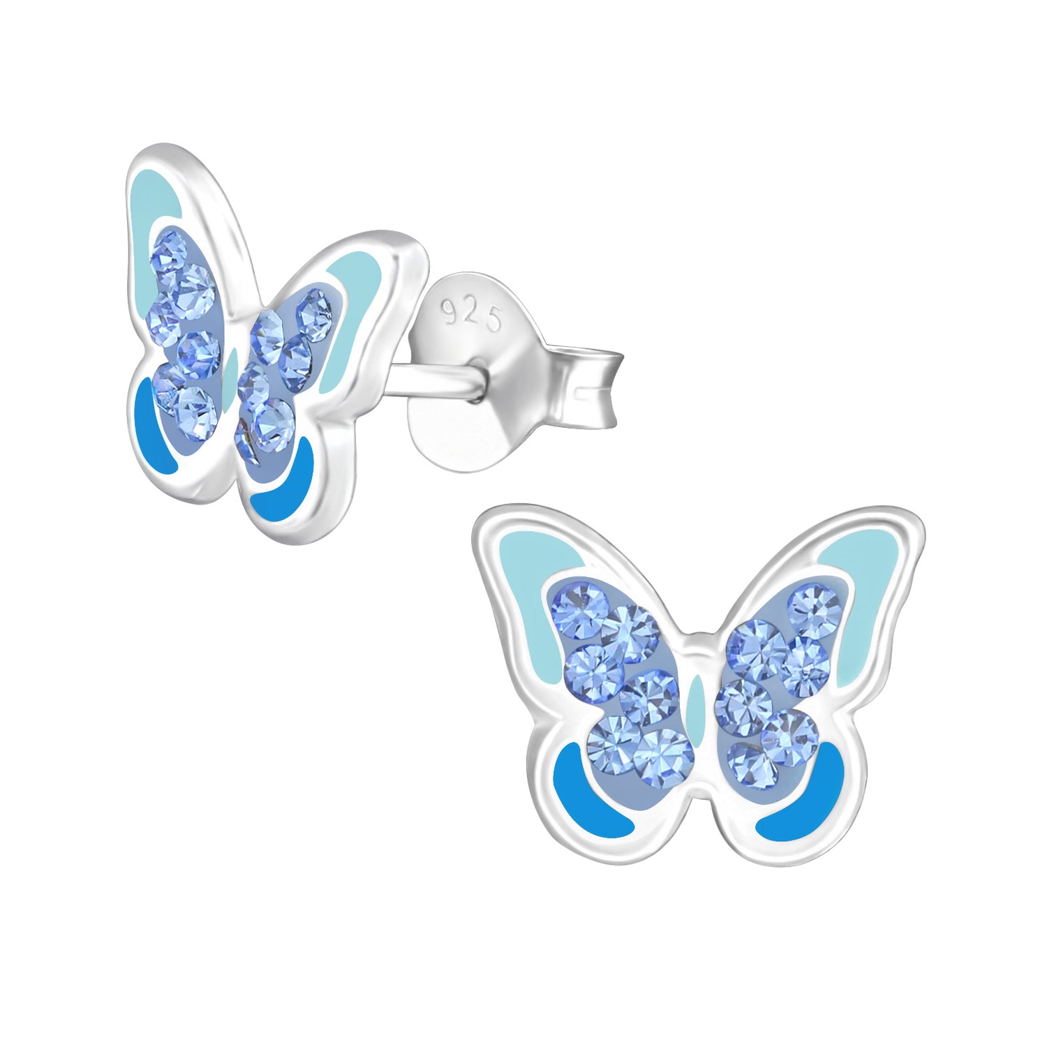 Silberne Kinderohrringe blauer Schmetterling