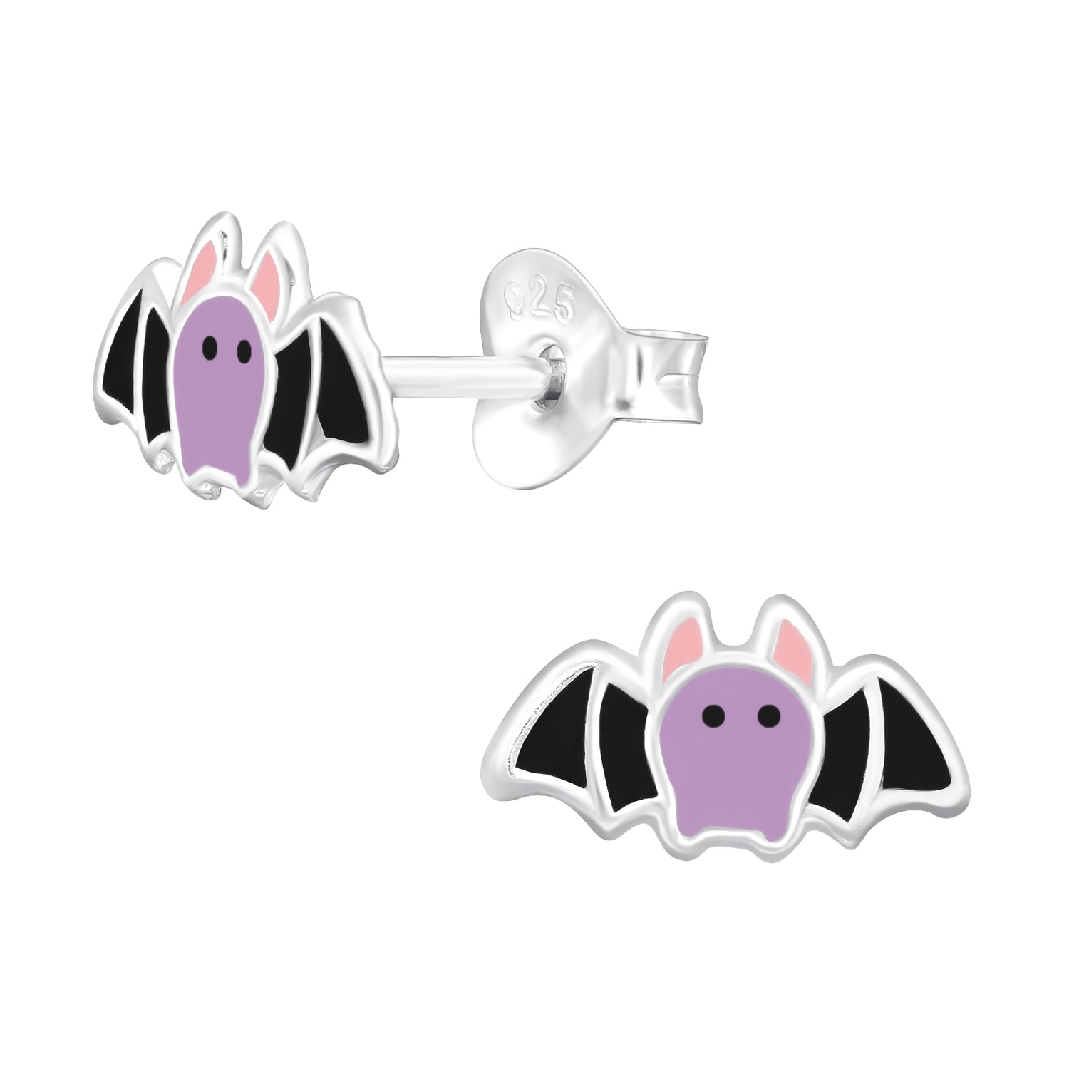 Silberne Kinderohrringe Halloween Fledermaus lila