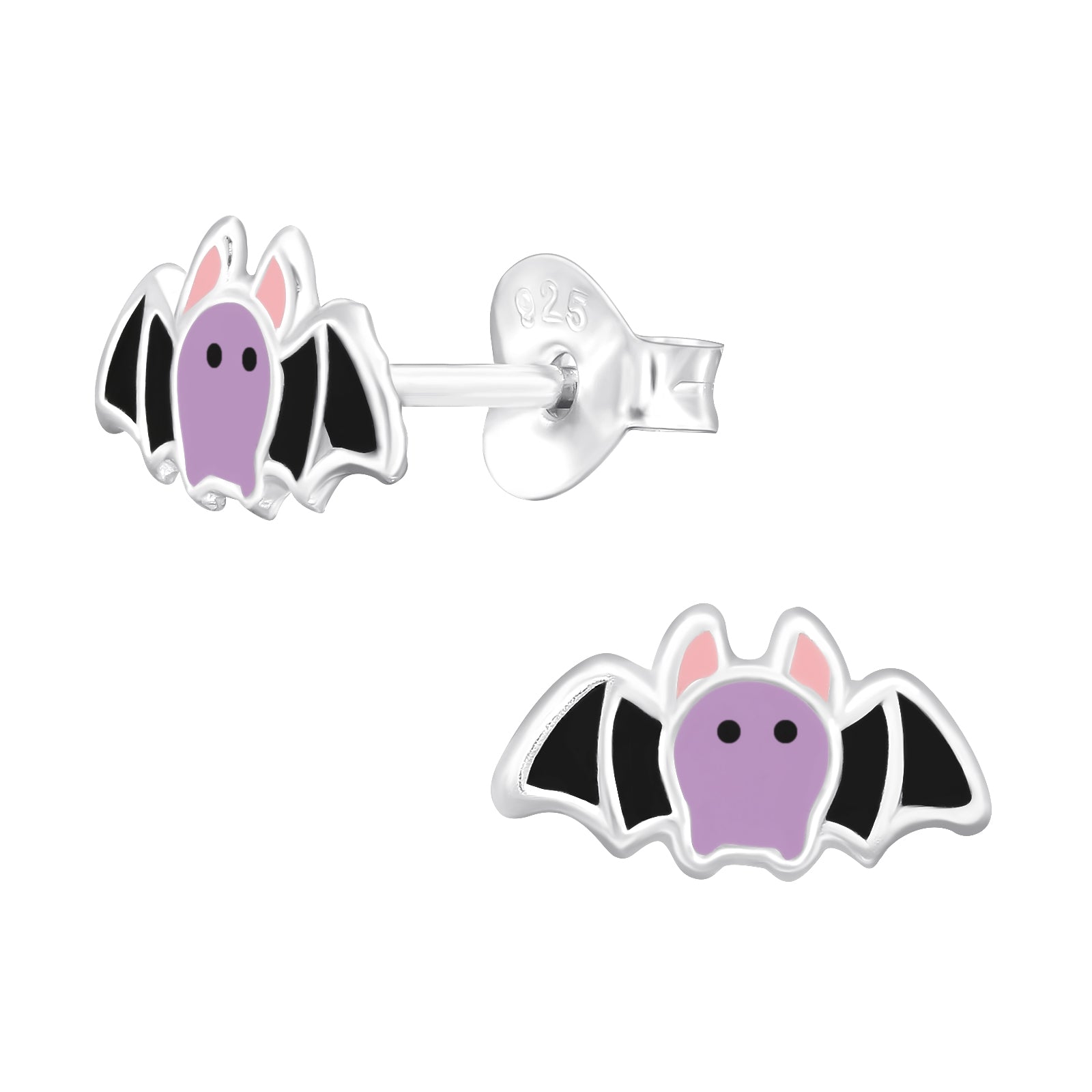 Silberne Kinderohrringe Halloween Fledermaus lila