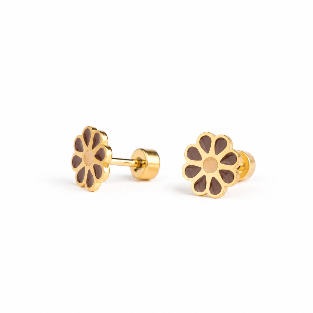Hypoallergene kinderoorbellen goldplated Lovely Daisy | schroefsluiting