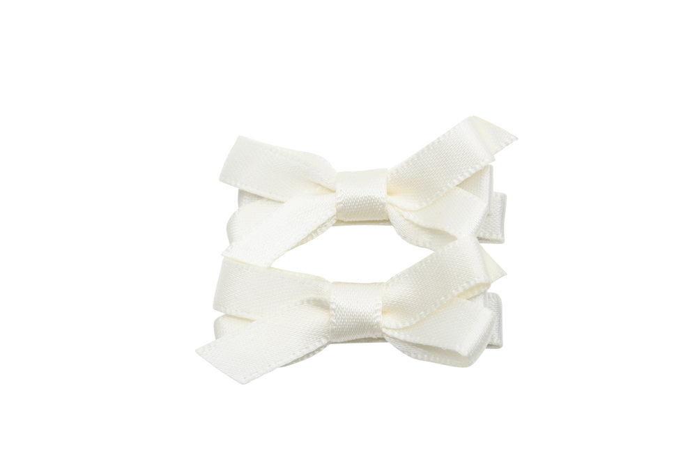 Setje mini alligator haarspeldjes met strikje antiek wit/ivoor satijn