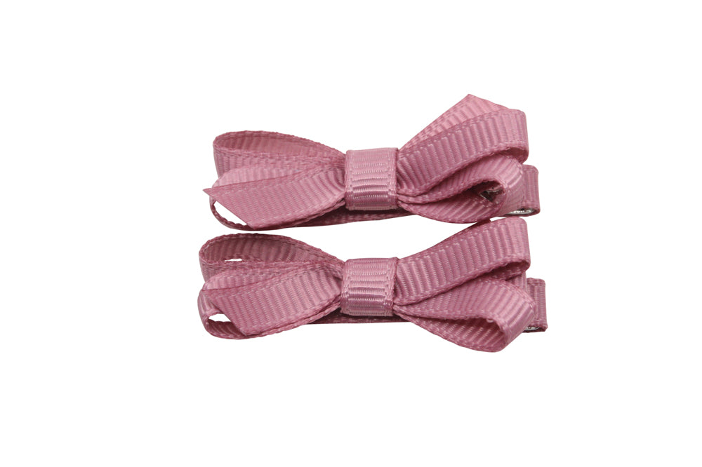 Set Mini-Alligator-Haarspangen mit Schleife – tiefes Altrosa/Mauve