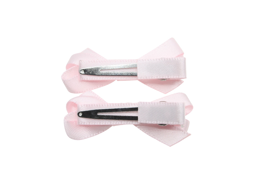 Set Mini-Alligator-Haarspangen mit Schleife – hellrosa Satin