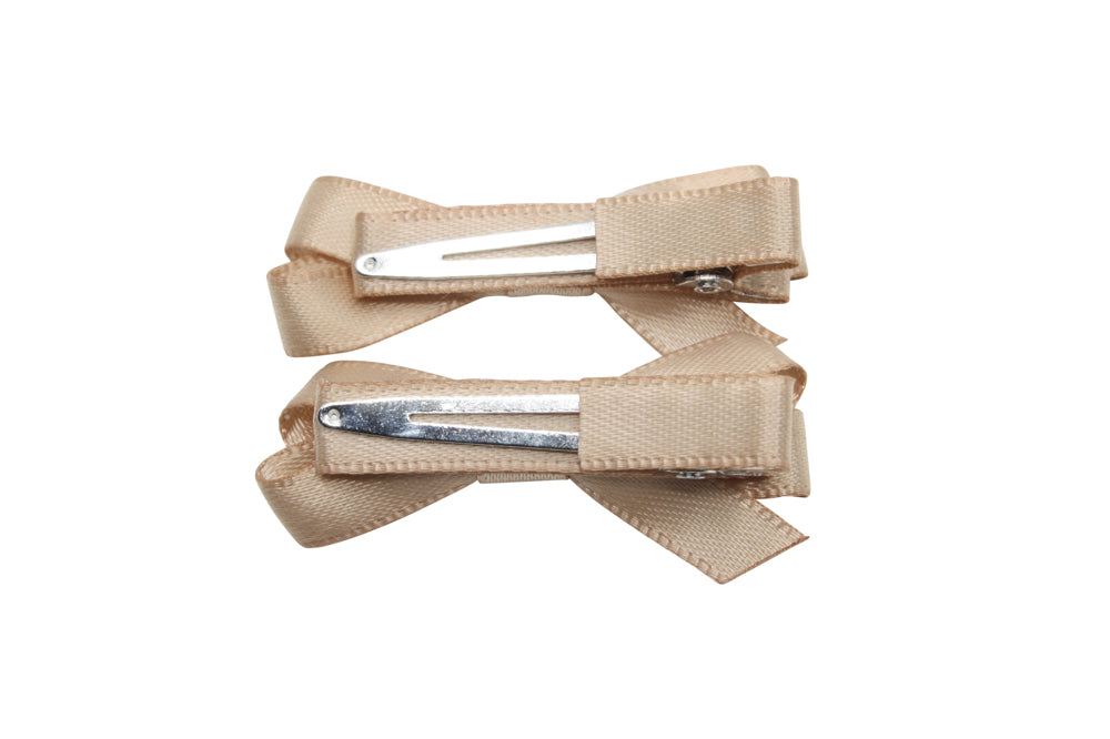 Set Mini-Alligator-Haarspangen mit Schleife – braunes Satin