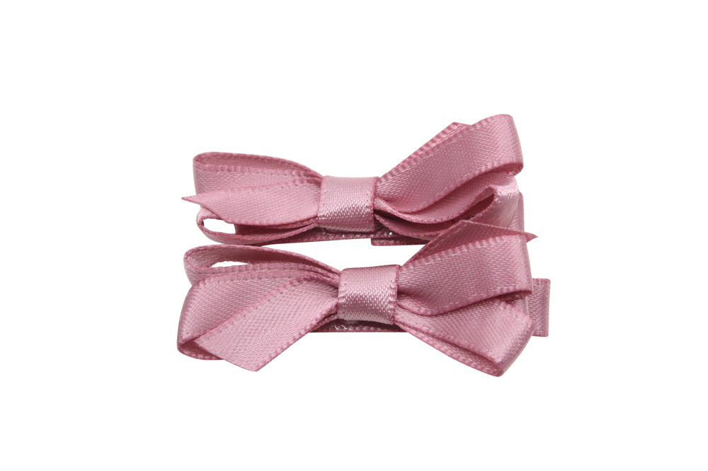 Set Mini-Alligator-Haarspangen mit Schleife – tiefes Altrosa/Mauve Satin