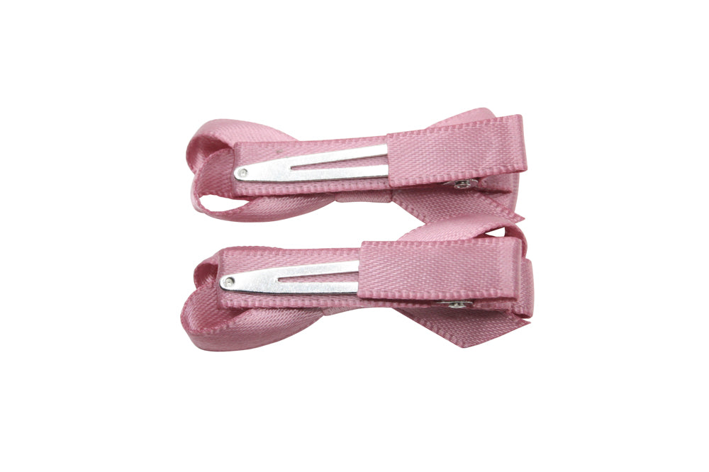 Set Mini-Alligator-Haarspangen mit Schleife – tiefes Altrosa/Mauve Satin